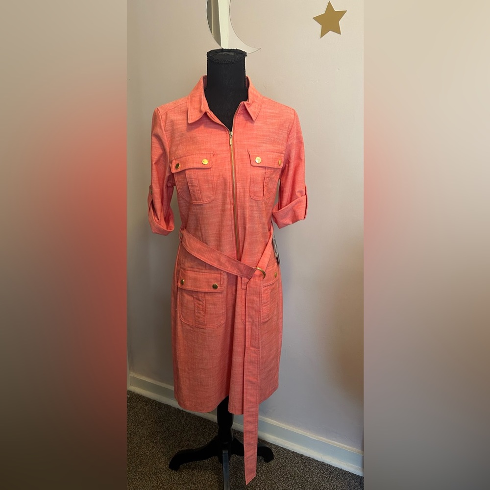 Orange Half Zip Summer Dress with Optional Belt Size 8